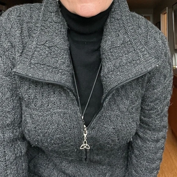 Aran Crafts Irish Merino Wool Cable Knit Coat - size Medium, Charcoal Grey. - Picture 4 of 10